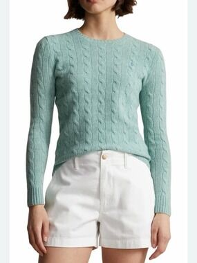 Ralph Lauren cashmere Cable Knit Crewneck Sweater aqua color
